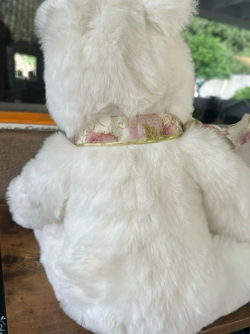 Plush White Teddy Bear Doll with Decorative Bonnet - Brand Unspecified